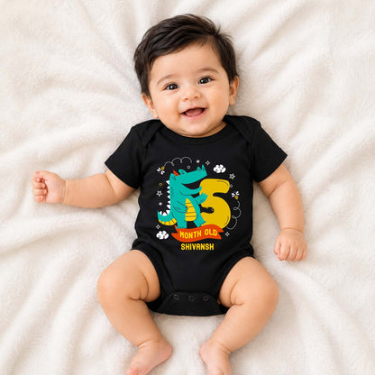 Infant monthly birthday_ With Customized Baby Boy's Name Stylish Black Onesies