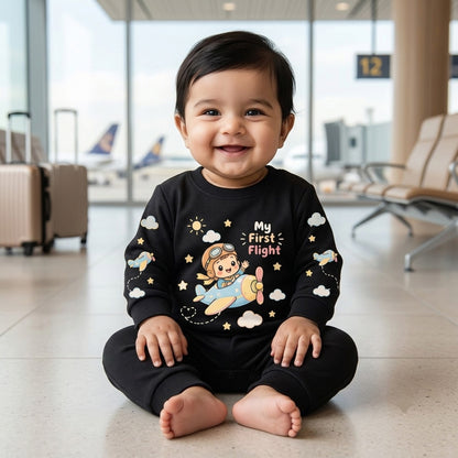 Karmikh Little Aviator Baby Romper | My First Flight Airplane Cute Pilot-Themed Cotton Baby Outfit | Sizes 0–3M to 9–12M