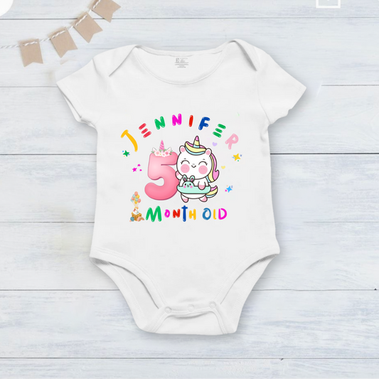 5th Infant monthly birthday 12 Months of Love_ Customized name White Onesie