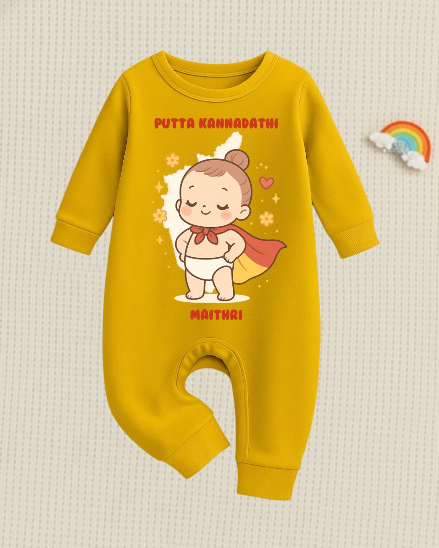 Putta Kaanadiga  With Customized Baby Name 02 _ Yellow Full Romper