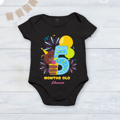Infant monthly birthday_ With Customized Baby  Name Stylish Black Onesie