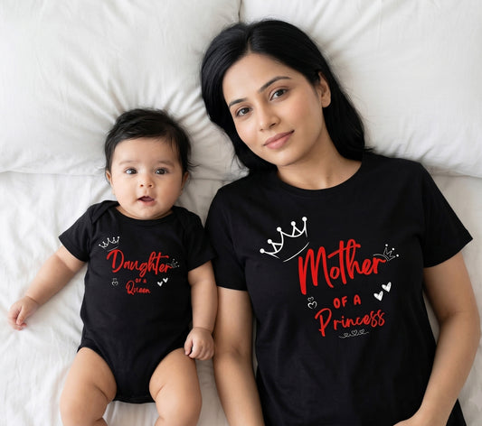 Mother of a princess, Daughter of a queen _ stylish combo black tee