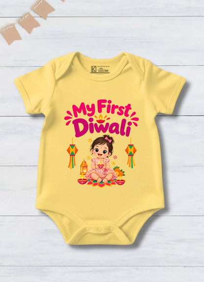 New Born | My First Diwali | Pure Cotton Yellow Onesie