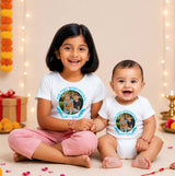 Combo pack of Our First Raksha Bandhan with Customised Name _ White Tees & Onesie