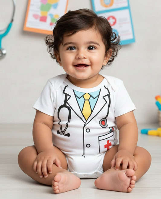 Cute Little Doctor  Baby Photoshoot Outfit With Customized Baby Name for Newborns & Infants | Soft Cotton