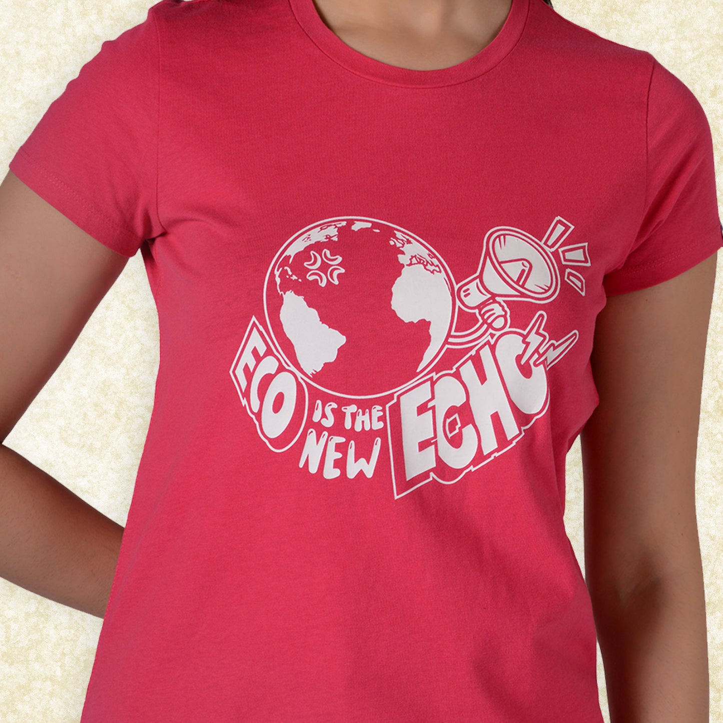 Women Round Neck Premium Organic Cotton ECO Tee Bright Rose