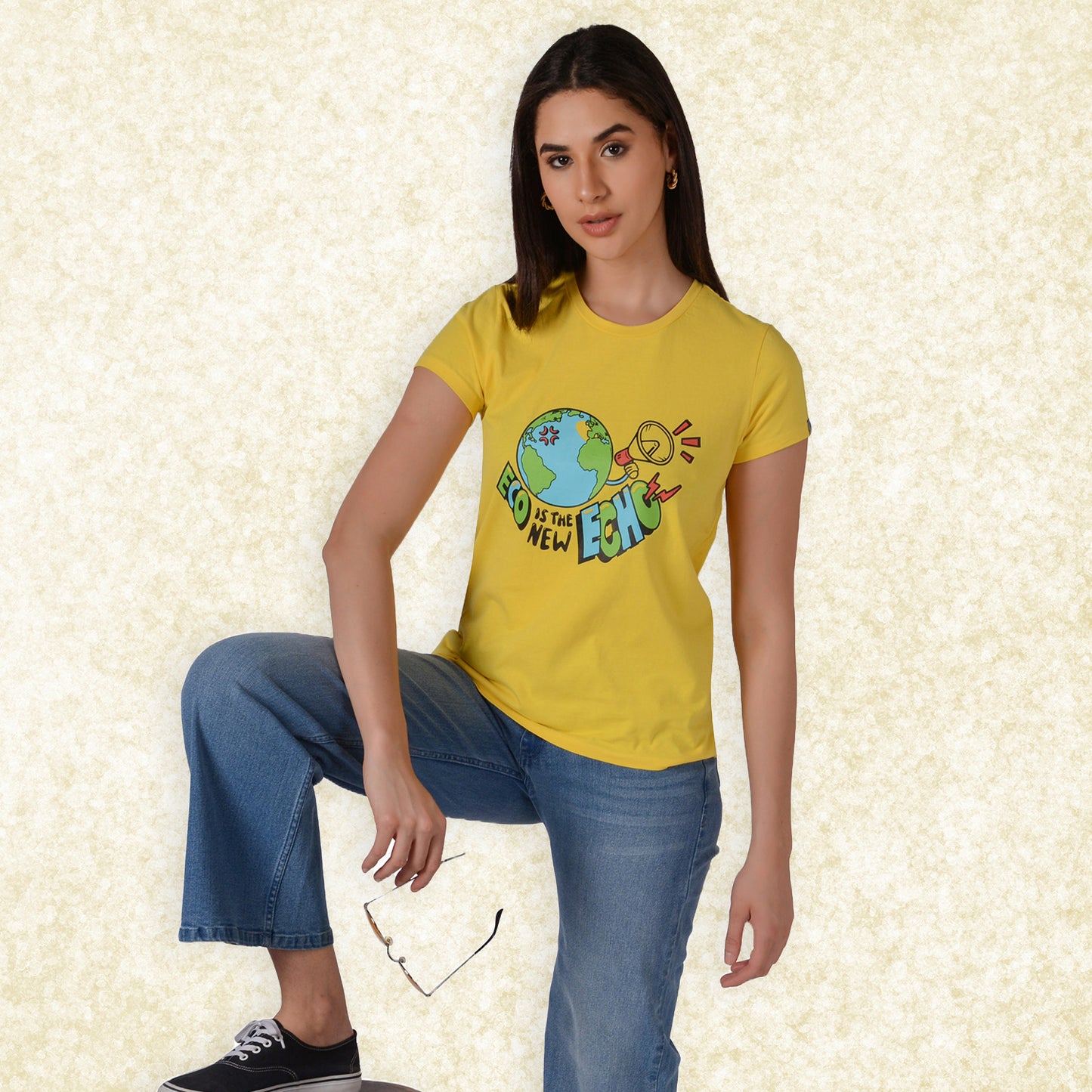 Women Round Neck Premium Organic Cotton ECO Tee Daisy Yellow