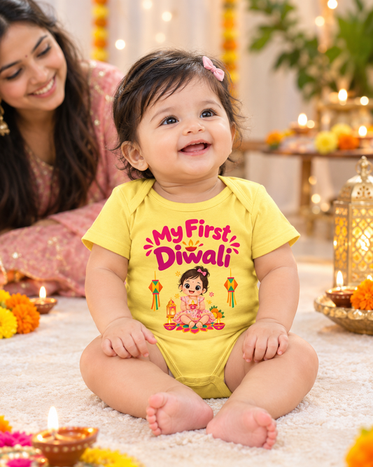 New Born | My First Diwali | Pure Cotton Yellow Onesie