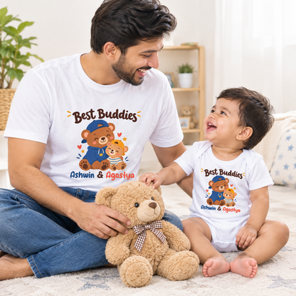 New Born & Baby Clothing | Best Buddies With Custom Baby & Father Name Combo | Soft T-shirt