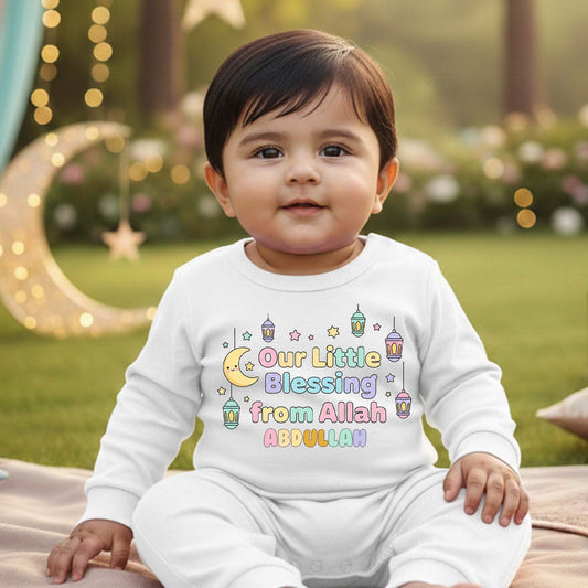Newborn & Baby Clothing | Baby First Eid Our Little Blessing From Allah With Personalized Baby Girl Name | Soft Cotton