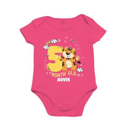 Infant monthly birthday 12 Months of Baby Tiger _ Customized name Pink Onesie