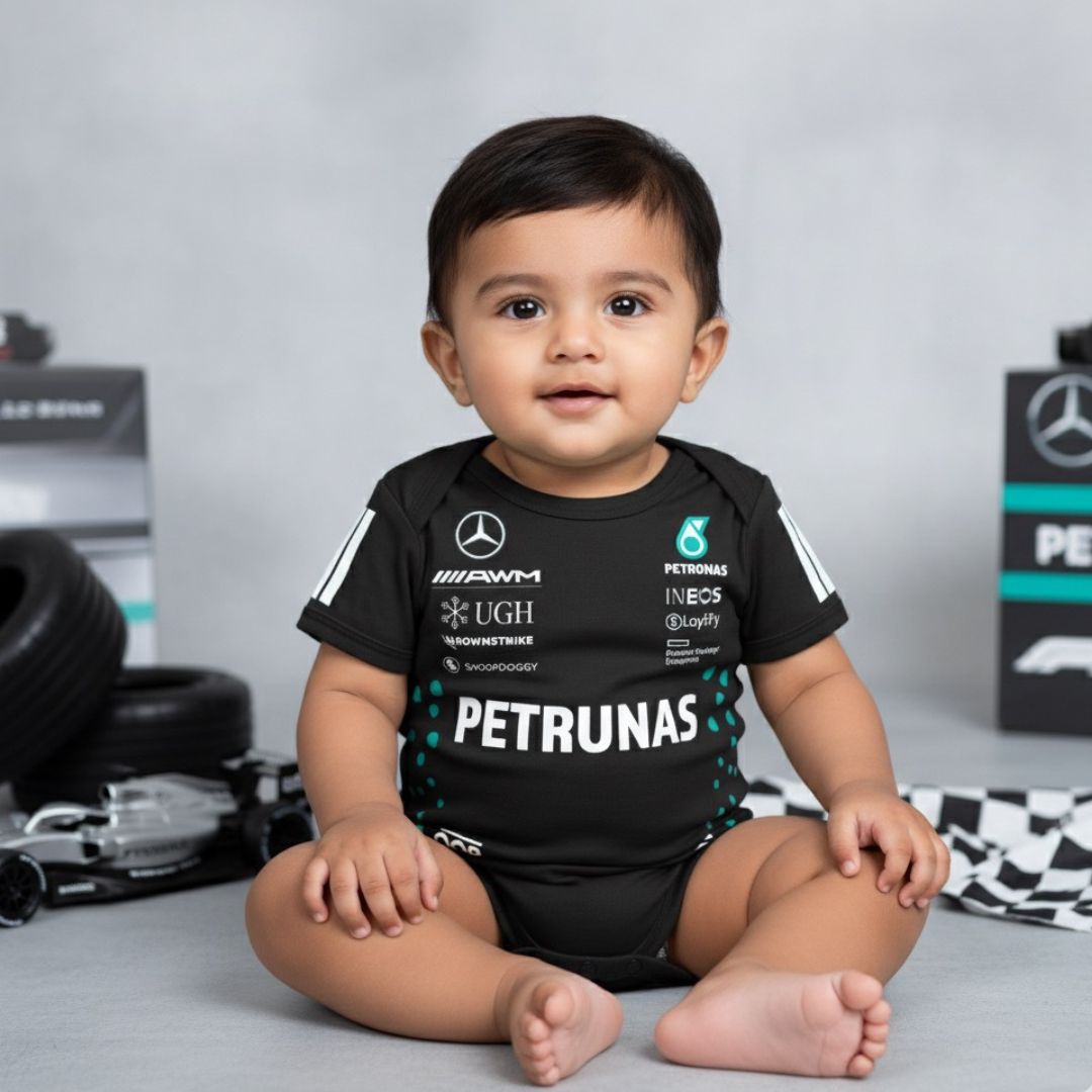 Tiny Track star Onesie _  Black Romper