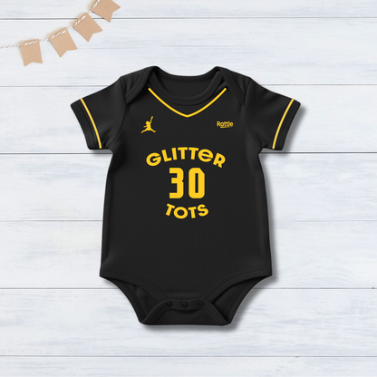 Black Basketball Jersey Inspired With Customized Baby Name Bodysuit _  Black Bodysuit