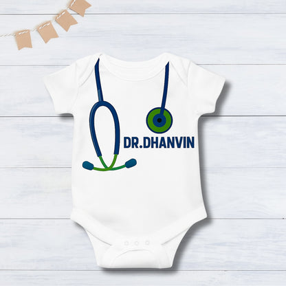 Mini Doctor Onesie With Customized Baby Name_ White Onesie