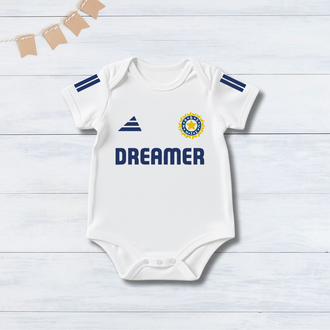 Indian Jersey Romper With Customized Baby Name_ White Romper