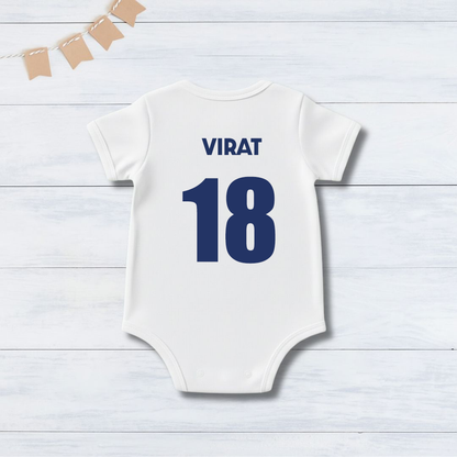 Indian Jersey Romper With Customized Baby Name_ White Romper