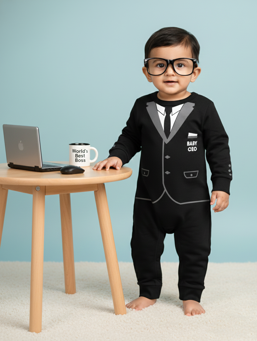 Cute Baby CEO  Baby Photoshoot Outfit With Customized Baby Name for Newborns & Infants | Soft Cotton Black Romper