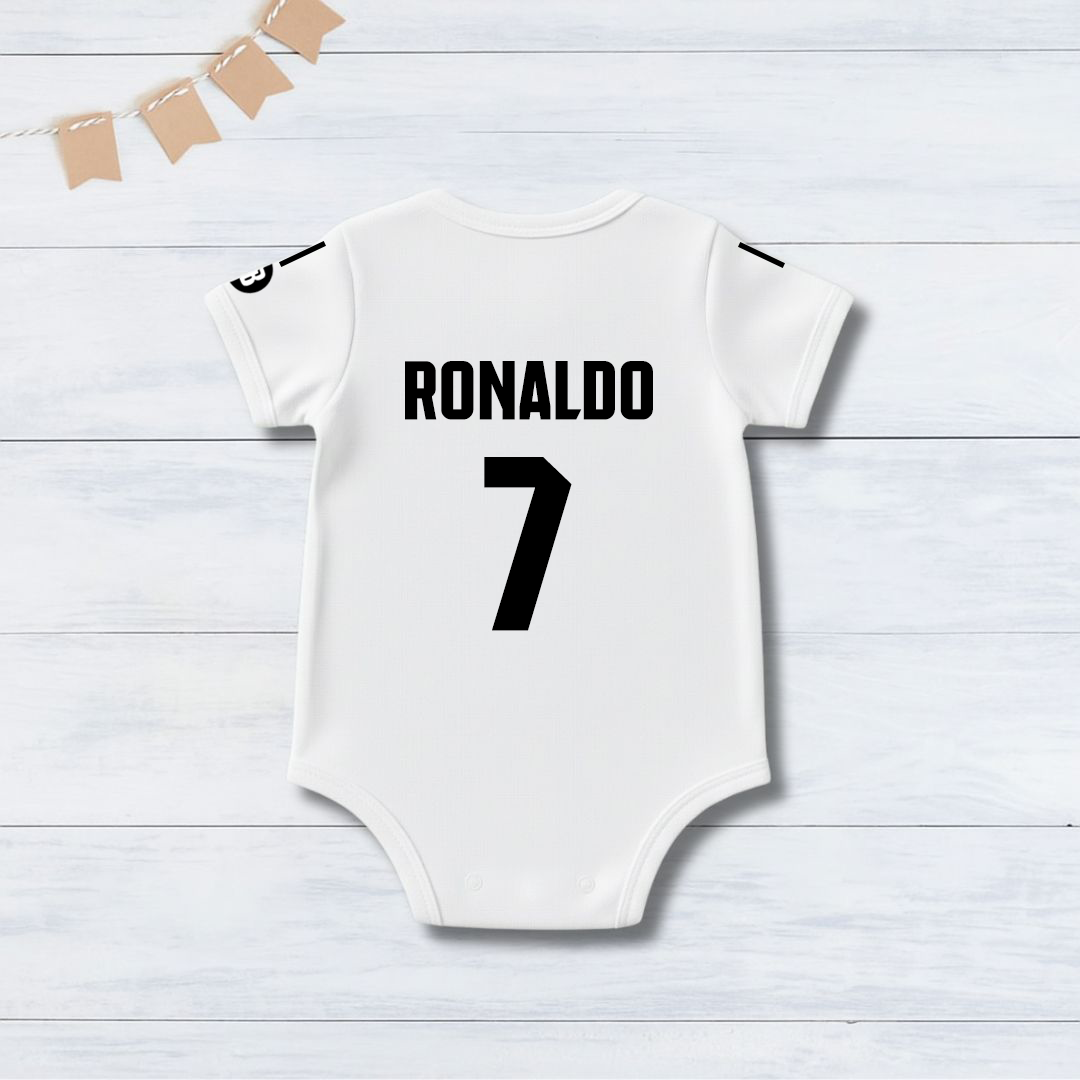 White 25/26 Football Jersey Inspired With Customized Baby Name Bodysuit _ White Bodysuit
