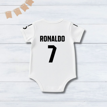 White 25/26 Football Jersey Inspired With Customized Baby Name Bodysuit _ White Bodysuit