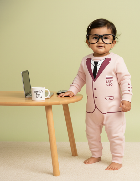 Cute Baby CEO  Baby Photoshoot Outfit With Customized Baby Name for Newborns & Infants | Soft Cotton Pink Romper