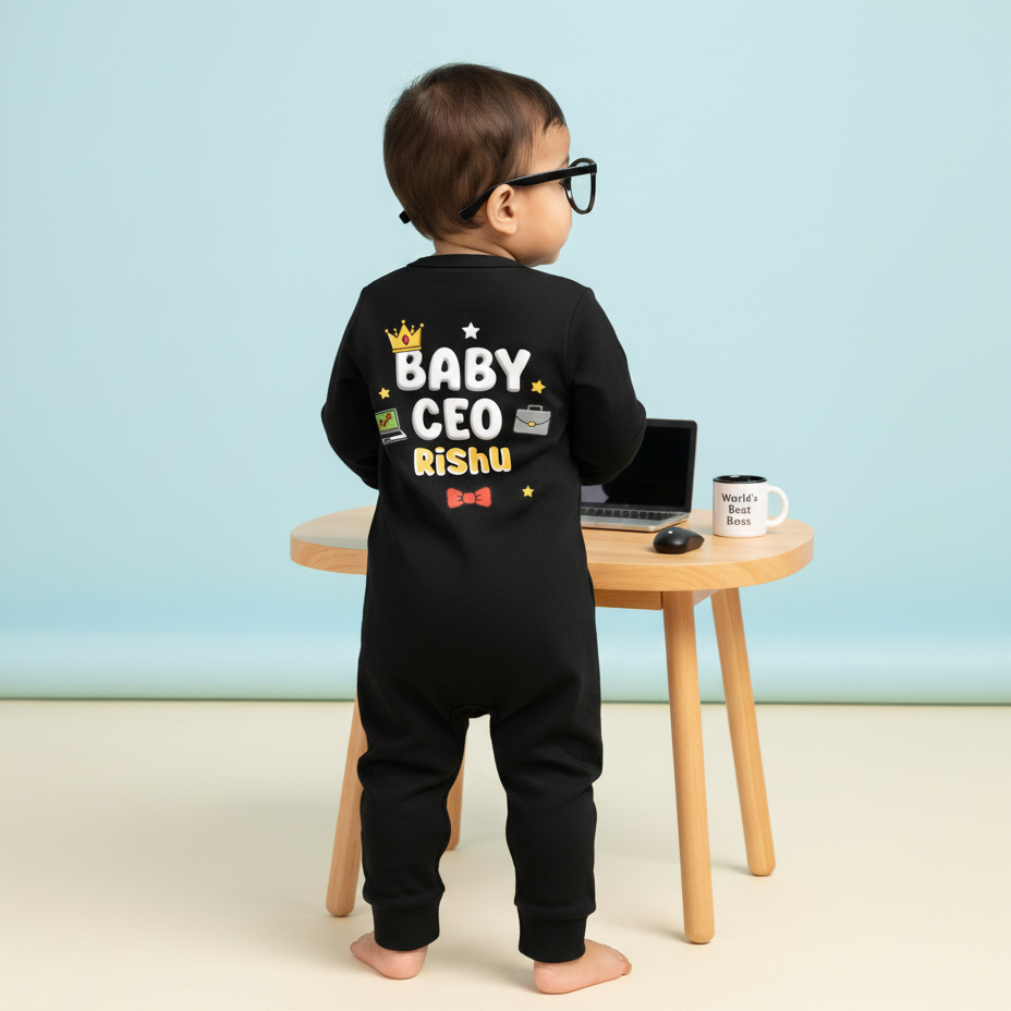 Cute Baby CEO  Baby Photoshoot Outfit With Customized Baby Name for Newborns & Infants | Soft Cotton Black Romper