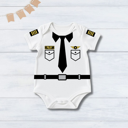 Professional Future Captain Pilot Romper with customized baby name_ White Romper