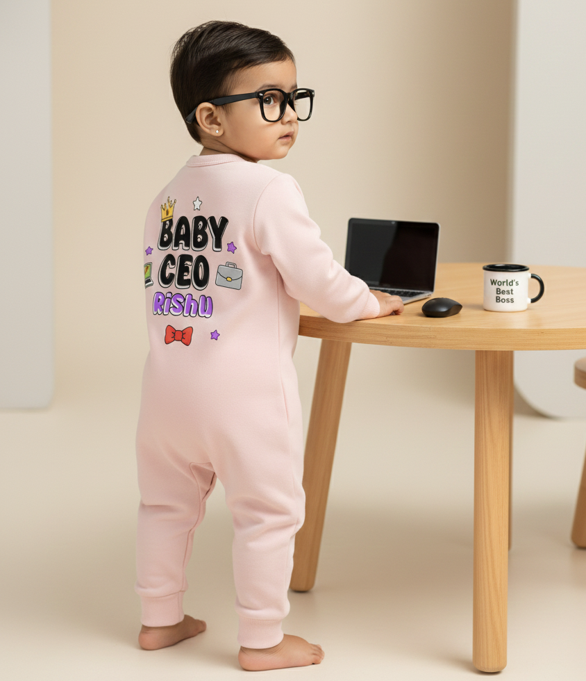 Cute Baby CEO  Baby Photoshoot Outfit With Customized Baby Name for Newborns & Infants | Soft Cotton Pink Romper
