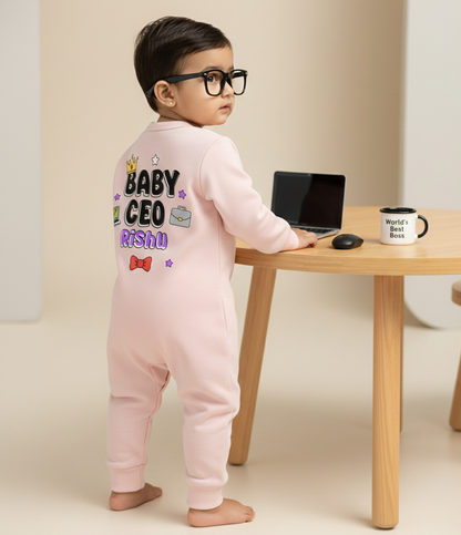 Cute Baby CEO  Baby Photoshoot Outfit With Customized Baby Name for Newborns & Infants | Soft Cotton Pink Romper
