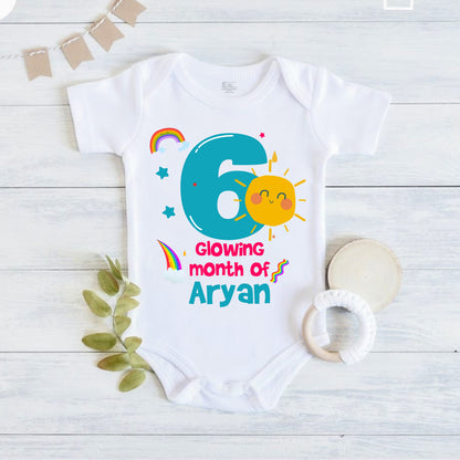 Infant monthly birthday with customized name 12 Months of Love and Happiness onesies