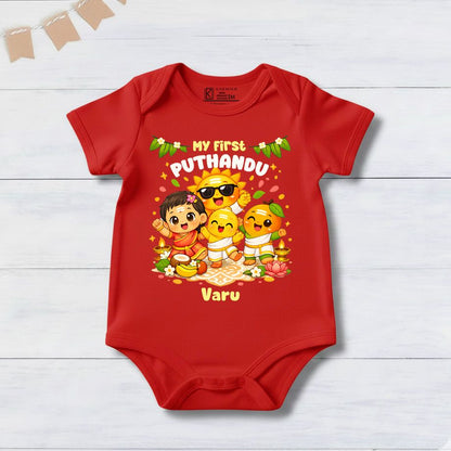 New Born & Baby Clothing | My First Puthandu With Customized Baby Girl Name Red Dress | Soft Cotton