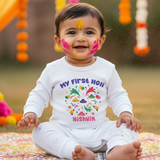 New Born & Baby Clothing | Baby My First Holi Dress with Customized Baby Name | Soft Cotton Dress