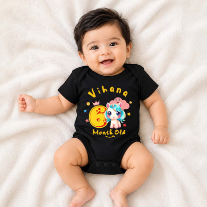 Infant monthly birthday_ With Customized Baby Name Stylish Black Onesies