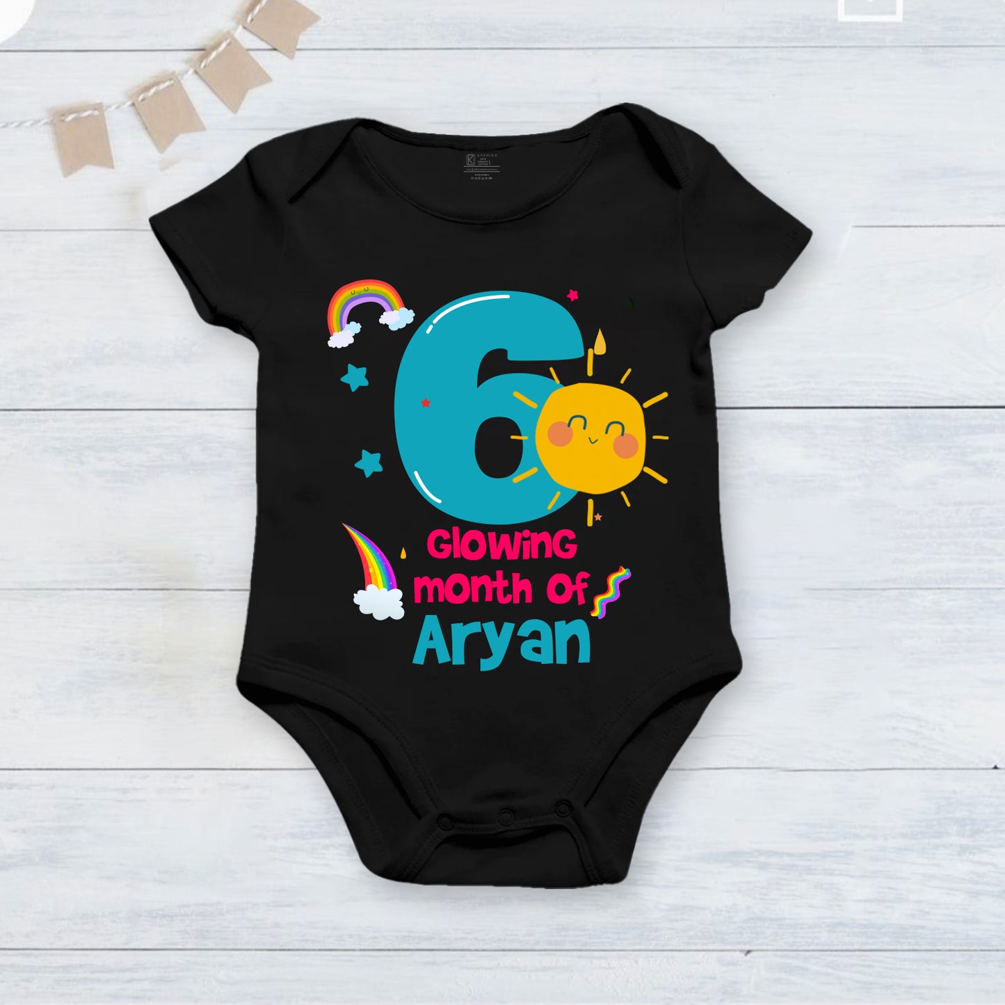 Infant monthly birthday_ With Customized Baby Boy's Name Stylish Black Onesies
