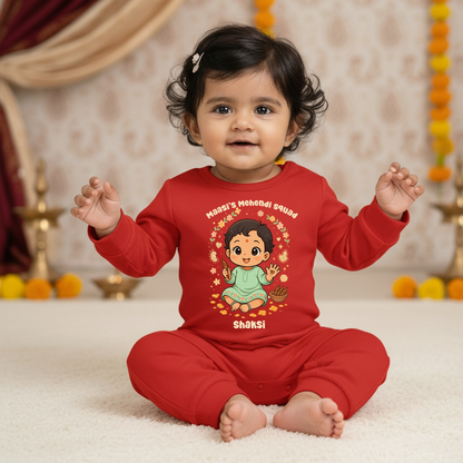 Maasi's Mehendi Squad With Customized Baby Name  _ Red Full Romper