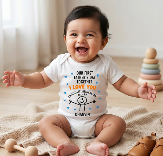 New Born & Baby Clothing | Our First Father's Day Together With Customized Baby Name White Bodysuit | Soft T-shirt