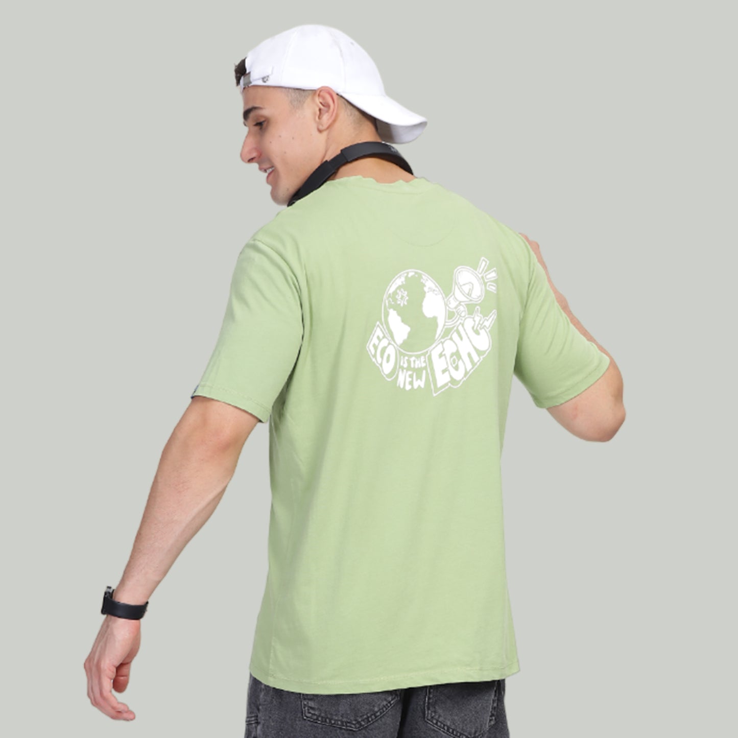 Men Drop-shoulder Loose Fit premium organic cotton Eco Tshirt Sage Green