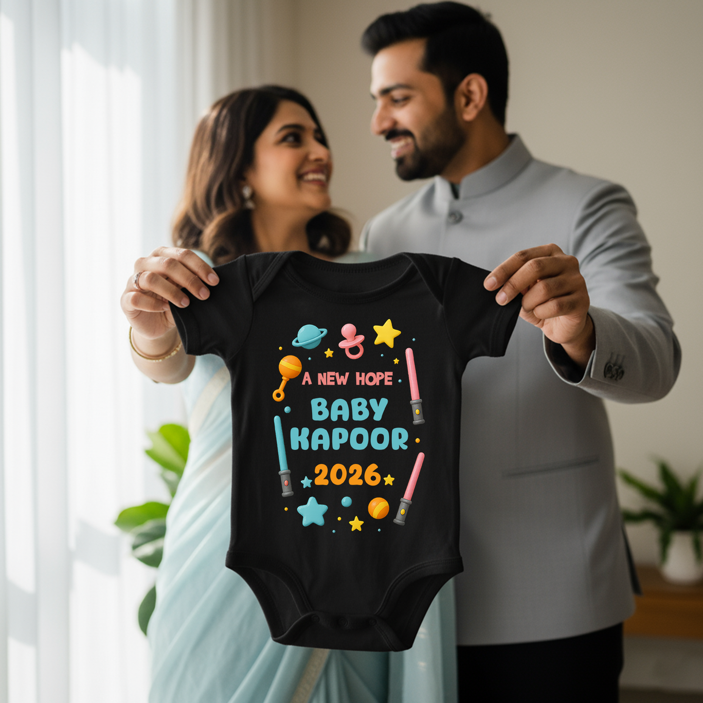 A New Hope Baby Kapoor 2026 With Customized Surname  infant onesie_ Black