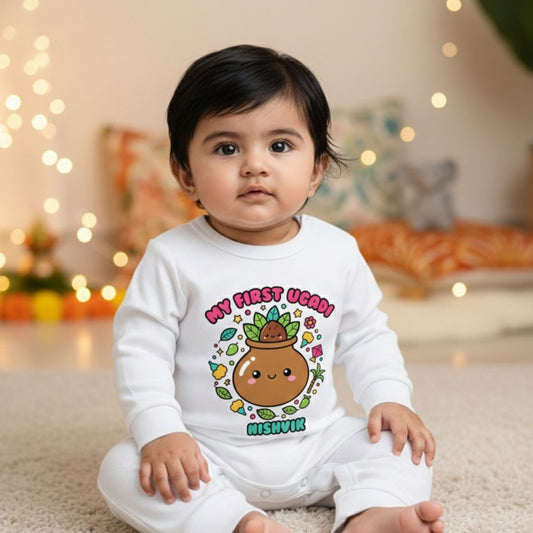Newborn & Baby Clothing | Baby My First Ugadi Romper With Personalized Name In English | Soft  White Cotton