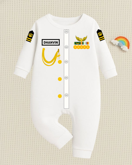 Professional Mister Captain Romper with customized baby name_ White Full Romper
