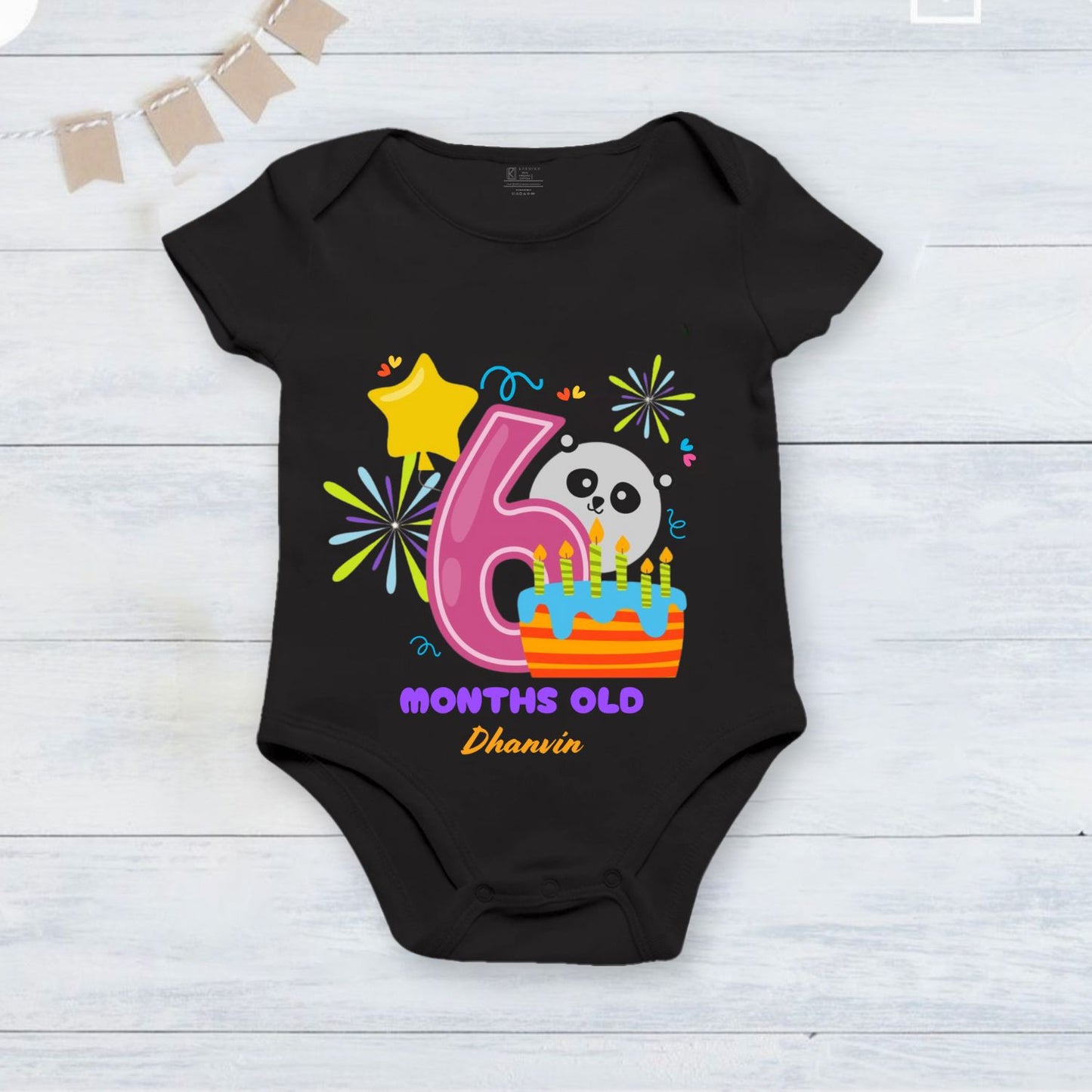 Infant monthly birthday_ With Customized Baby  Name Stylish Black Onesie