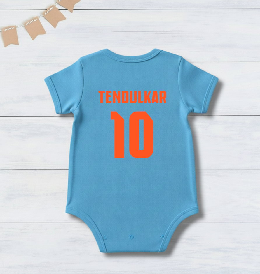 New Born & Baby clothing | Cricketer Baby Photoshoot Outfit for Baby with Customized Baby Name Printed | Soft Blue jersey Cotton