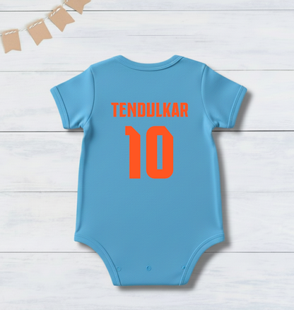 New Born & Baby clothing | Cricketer Baby Photoshoot Outfit for Baby with Customized Baby Name Printed | Soft Blue jersey Cotton
