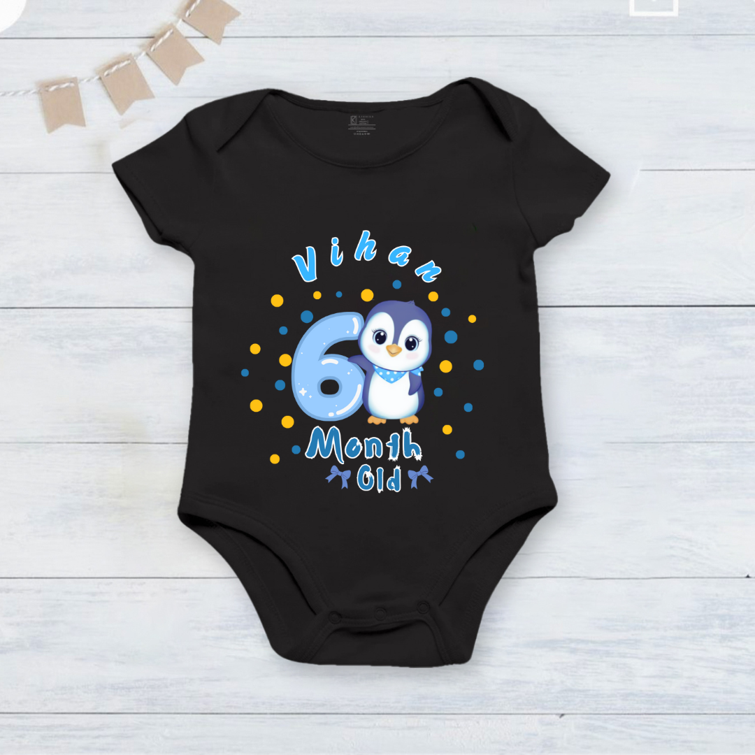 Infant monthly birthday_ With Customized Name Stylish Black Onesies