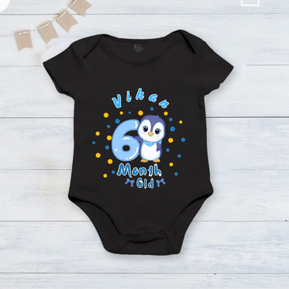 Infant monthly birthday_ With Customized Name Stylish Black Onesies