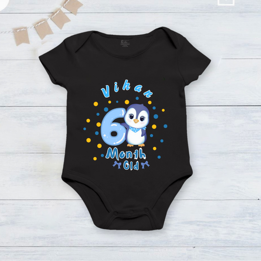 6th Infant monthly birthday_ With Customized Name Stylish Black Onesies