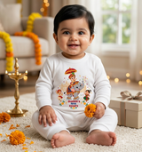 First Dussehra With Customized Baby Boy Design with Name _ Full White Romper