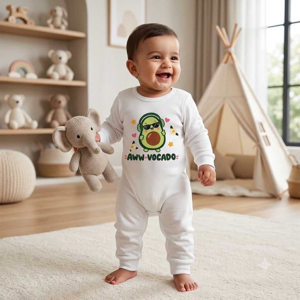 Karmikh Baby Romper | Karmikh Aww-vocado Baby Romper 🥑 | White Full Romper