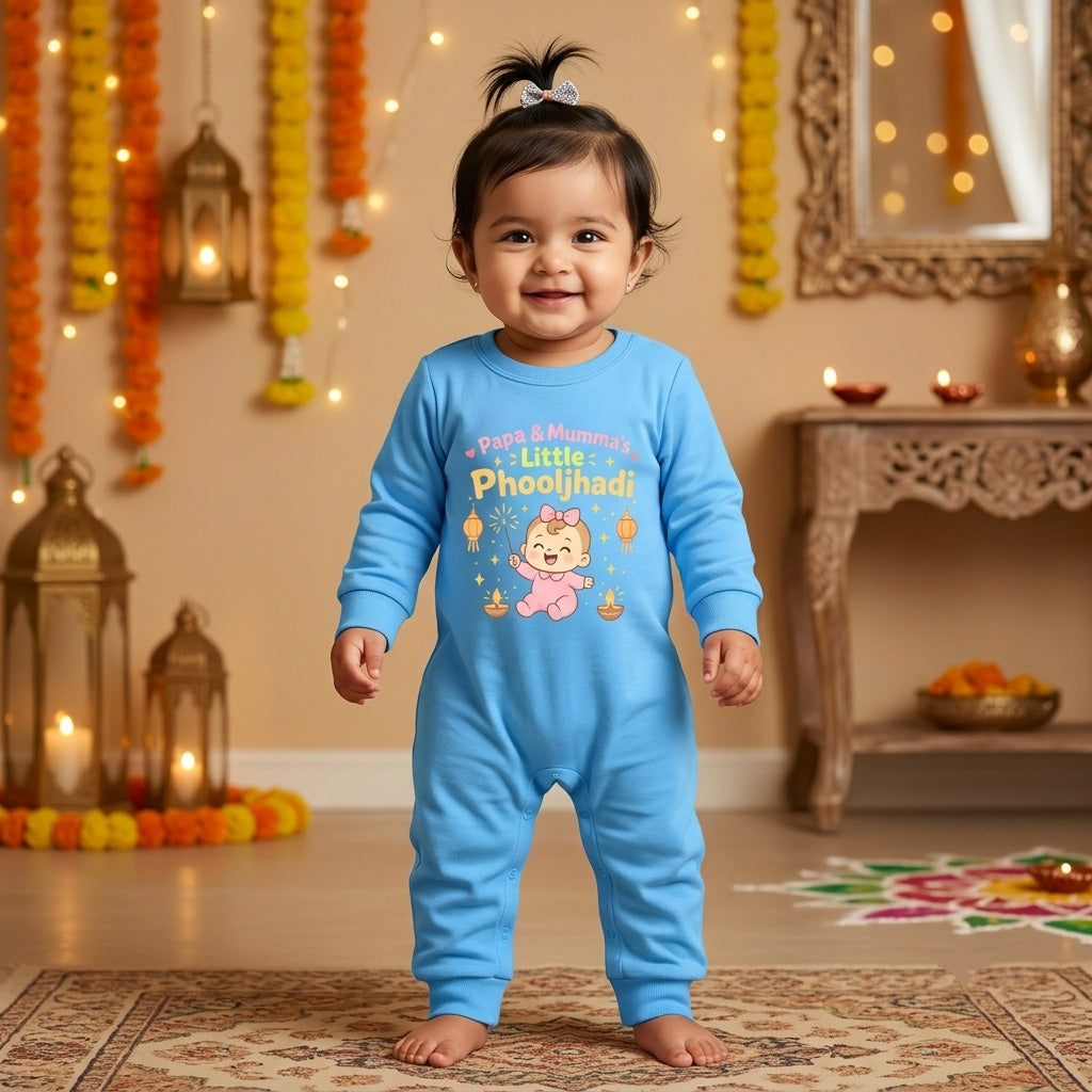 Papa & Mumma's Little Phuljhadi  _  Full Blue Romper
