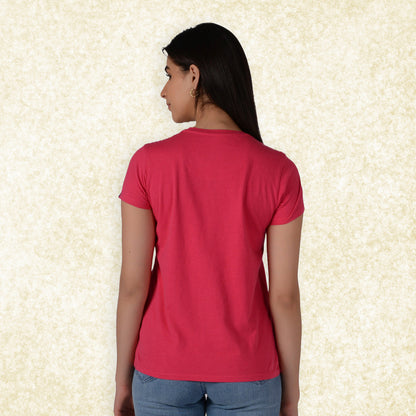 Women Round Neck Premium Organic Cotton ECO Tee Bright Rose