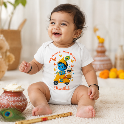 No Brake just butter with customised baby name_ White Onesie